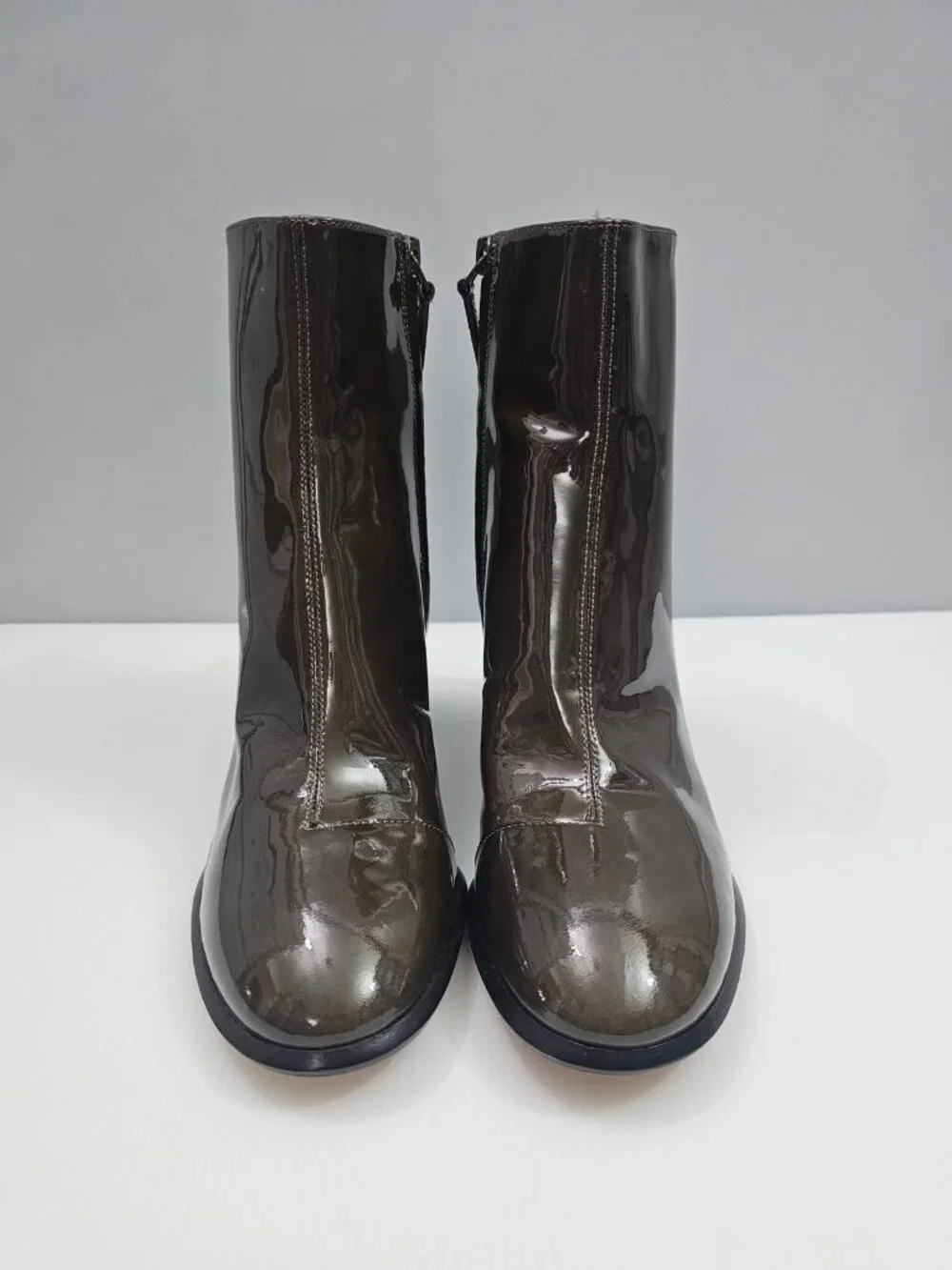 Tory Burch Brooke Ankle Boot Womens 9 Dark Moss Green Patent Leather Block Heel